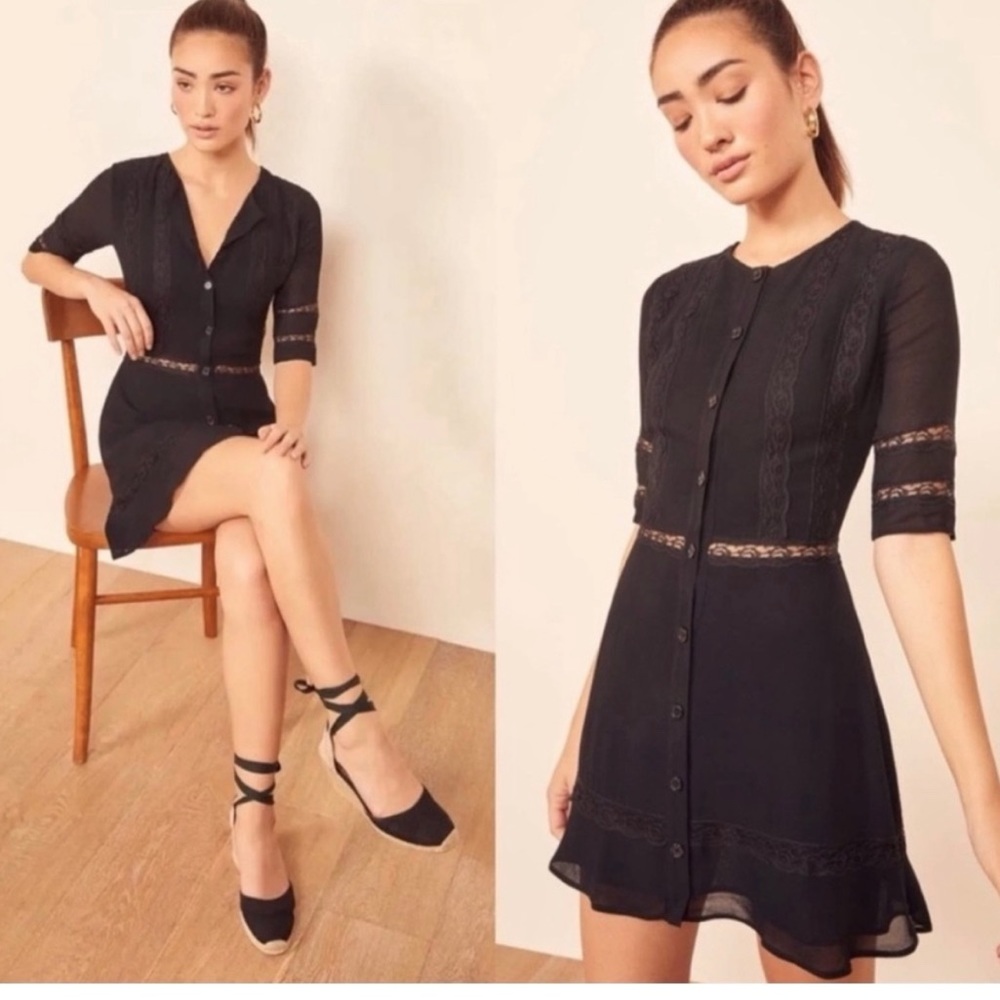 NWT - Reformation Sonnet Black Button Up Dress.  Black.  Size 6